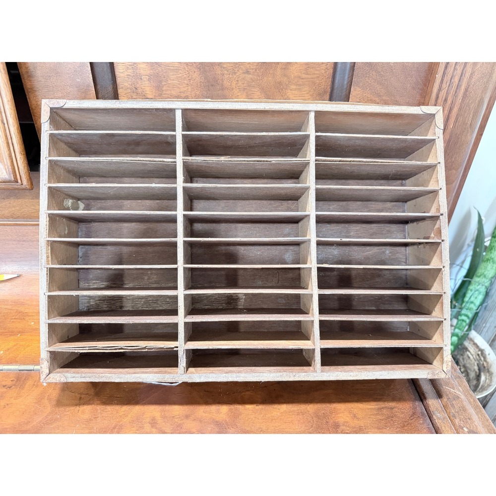 Vintage 1970s Wooden Pigeonhole Cubby Box 30 Slot Shadow Box Display Organizer